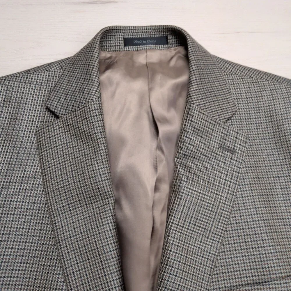 Lauren Ralph Lauren Blazer Sport‎ Coat Mens 44L Silk Wool Houndstooth Brown